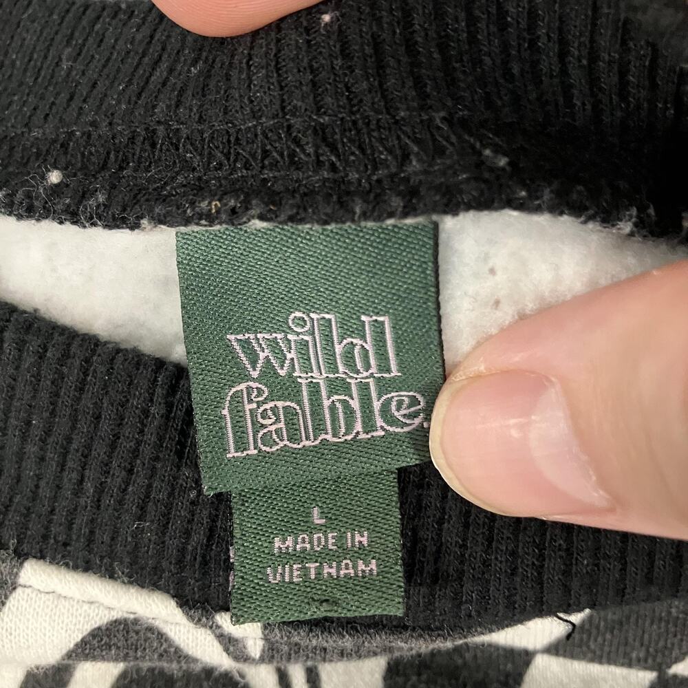 Wild Fable‎ Sweatshirt Womens Large Black White Trippy Checkerboard Crewneck - Picture 8 of 15